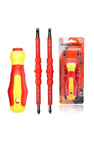 Choice 3 In 1 Insulated Screwdriver Set PH1/PH2 Multi-Purpose Screwdriver Electricians Slotted Cross Scr...