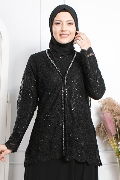 SUBU TASARIM Stone Embroidered Evening Dress Black Tbsmda2309