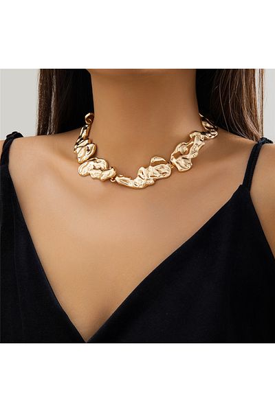 Choice Gold Color 1 Unique Creative Irregular Big Heavy Metal Chain Necklace For Women Punk Adjustable Chok