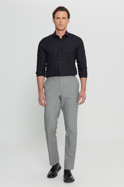 ALTINYILDIZ CLASSICS Pamuklu Keten Comfort Fit Rahat Kesim Beli Lastikli Yan Cep Siyah Pantolon
