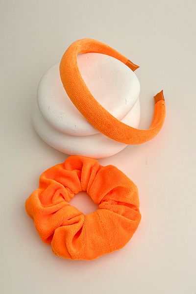 Modex Towel Fabric Plain Spa Makeup Women Crown 1Pcs Rubber Buckle Set