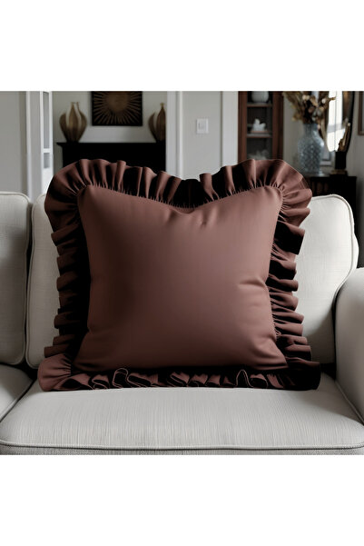 Bc Home Brown Velvet Look Country Style Ruffled Square Throw Pillow Cover Sof...