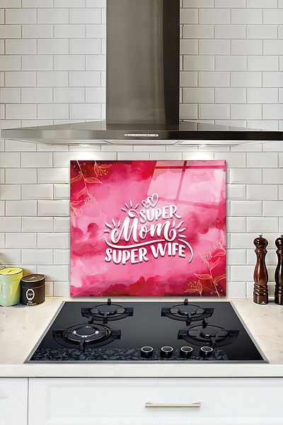 Decorita Protector de spate pentru aragaz din sticla |   Super mama |   52 cm x 60 cm