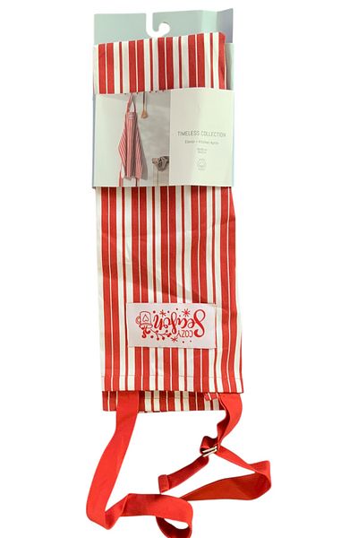 Madame Coco Elenor 100% Cotton Kitchen Apron 65X80 cm – White/Red |   Wide Pocket and Strap Design