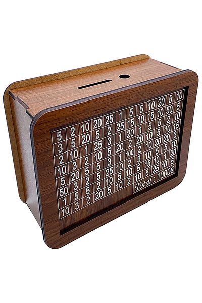 Choice as show 1000 euro piggy bank, wooden piggy bank, budget piggy bank, magic piggy bank, financial goal