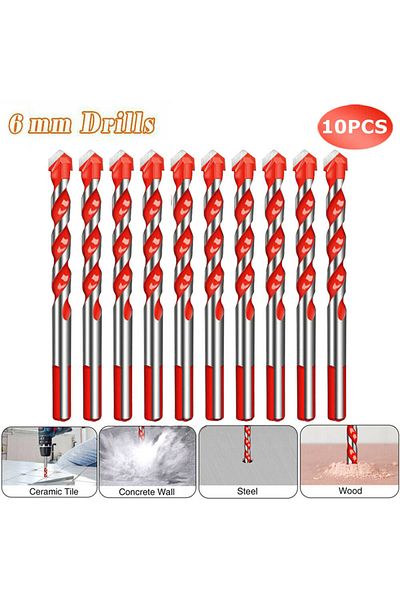DAZZLEEX 10pcs 6mm Drill Bits Carbide Multifunction Triangular Drill Bits For Glass Ceramic Tile Concrete ...