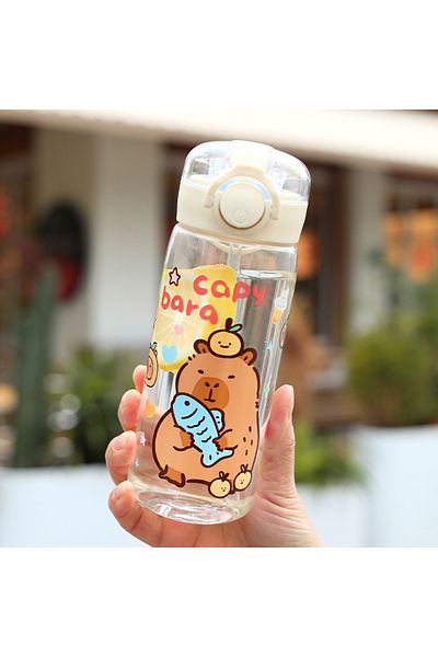 Hasbro 2 2025 Cross-border Cartoon Capibala Double Drinking Cups 400ml Portable Strap Sippy Cups Student C.