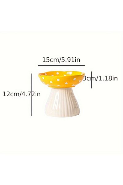 Choice Mushroom Style Yellow 6 Inch Mushroom Cat Bowl Ceramic Elevated Shelf, Beard Friendly Raised Cat Foo
