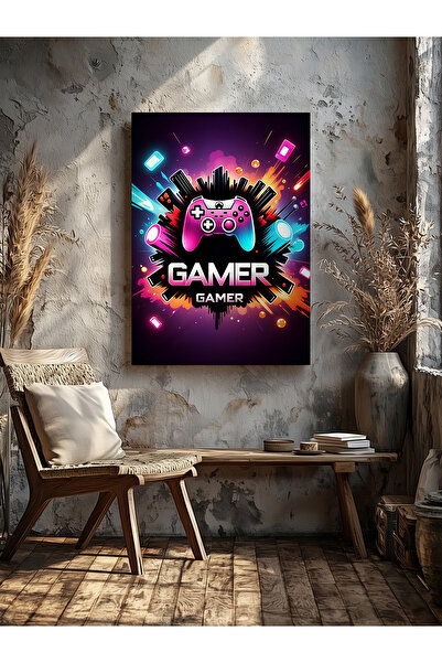 visdora Gamer Yazılı Oyun Kumandası Ev Ofis Mutfak Salon Duvar dekorasyon Kan...
