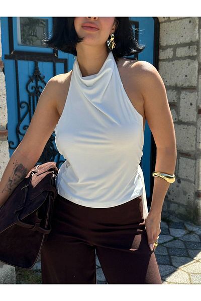 MY LİKA Straight Collar, Throttle Back, Low-Cut Crop Bluz