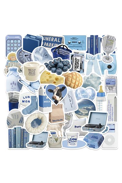 Choice 60pcs-random 60pcs Cute Cartoon Art Blue Aesthetic Stickers Graffiti Decals Laptop Phone Scrapbook C