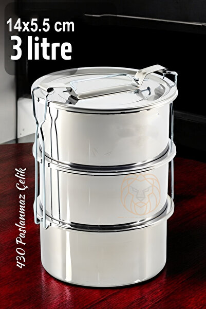 Transformacion Sefer Tası Yemek Kabı Paslanmaz Çelik 3 Katlı 14 cm 3 LİTRE 72...