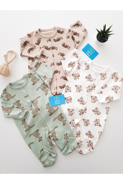 artıbebe Koala 3-Piece Baby Rompers, 100% Cotton Baby Rompers Newborn
