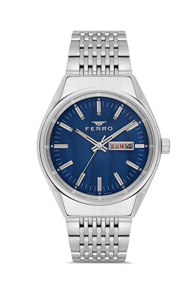 FERRO FM43012A-A3 Quartz Çelik Gri Lacivert Kadran 40 mm Erkek Kol Saati