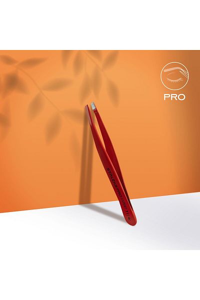 STALEKS Expert 11 Type 4R Eyebrow Tweezers (Narrow Trapezoid Edges), Red