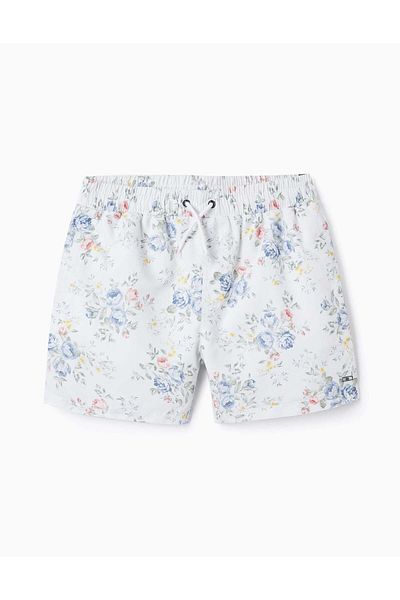 Ziddy Floral Swim Shorts UPF 80 for Adults 'You&Me', White