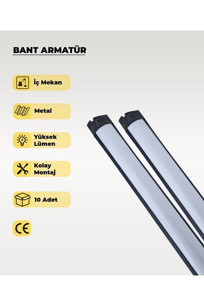 AC AYDINLATMA 36W Black Led Tape Luminaire White Light - 10 Pieces