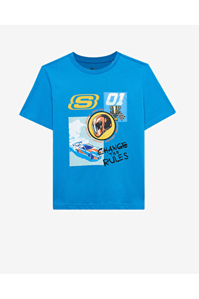 SKECHERS B Regular Fit Graphic Tee T-Shirt Büyük Erkek Çocuk Mavi Tshirt SK25...