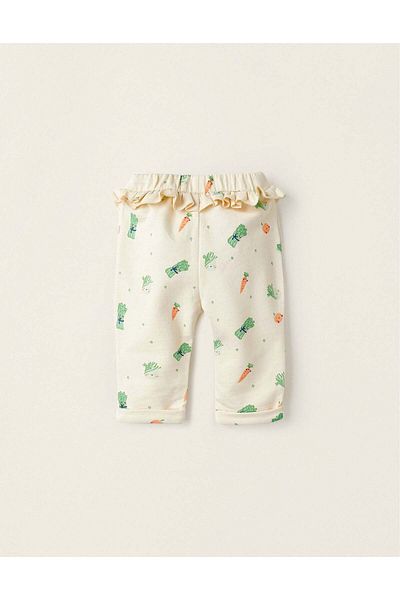 Ziddy Trousers for Newborn Girls 'Legumes and Vegetables', Beige