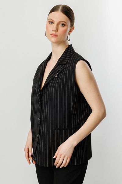 Mi Pret a Porter Mi Collar Striped Vest with Brooch