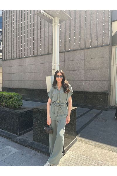 EGZOTİK ASORTİK Washed Fabric Belted Suit