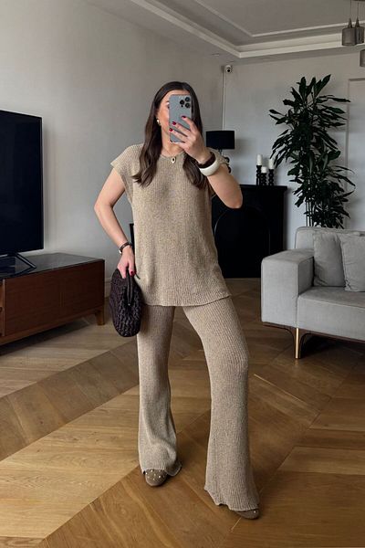Tuba Butik Knitwear Blouse Pants Women's Set