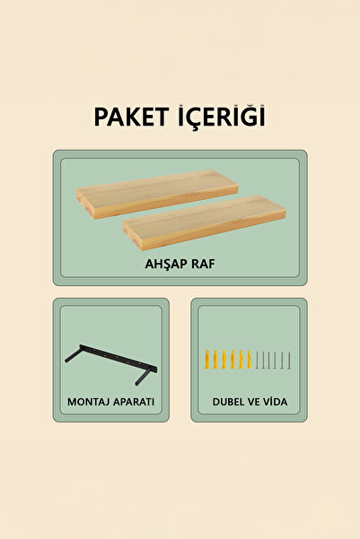 SEFFX Dekoratif Gizli Bağlantılı Uçan Raf 60 Cm Çam Ahşap Masif Ofis Mutfak Kitaplık Uyumlu 2'li