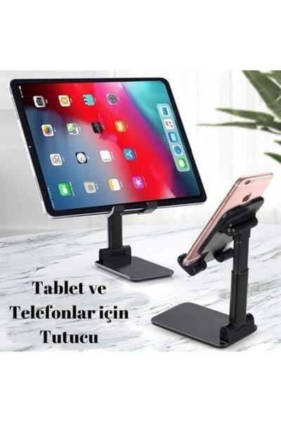 MAB Aynalı Katlanabilir Telefon Tutucu Stand - Siyah - Ayarlanabilir Kademeli Uzatmalı Tablet Standı