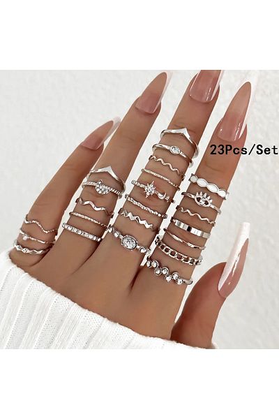 Choice 149 28Pcs Fashion Geometric Knuckle Rings Set For Women Crystal Heart Gold Silver Color Rings Girls