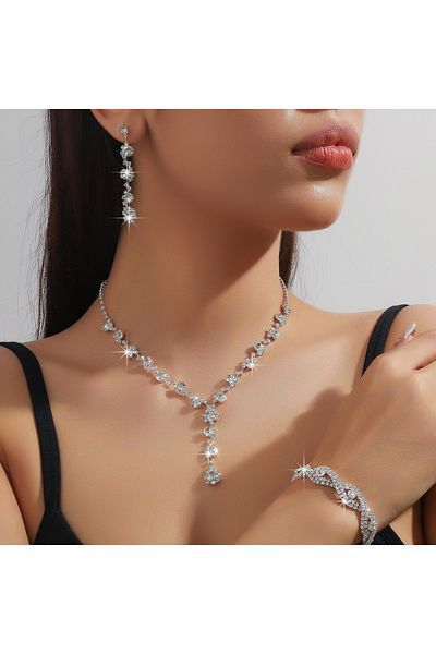 Choice 808095-Silvery 4PC Women's Fashion Copper Claw Chain Sunflower Necklace Earrings Bracelet Jewelry Se