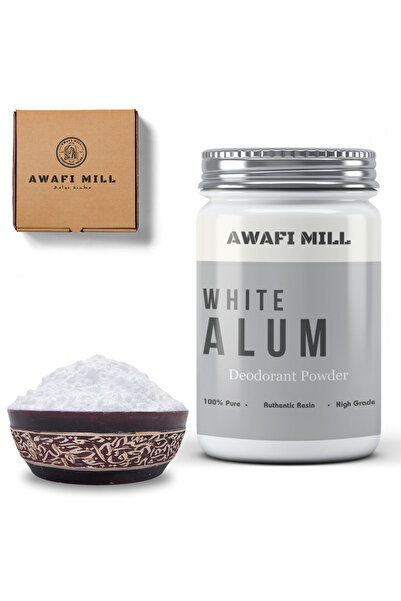 AWAFI MILL مسحوق حجر الشبة الأبيض | مزيل عرق - زجاجة ١٠٠ غرام / ٣.٥ أونصة