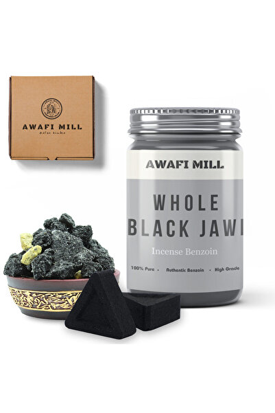 AWAFI MILL جاوي أسود مع أقراص فحم مثلثة - زجاجة 100 جرام مع 20 قطعة فحم