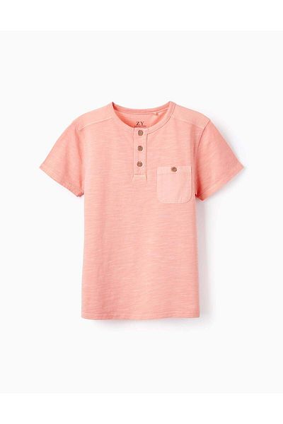 Ziddy Cotton T-shirt with Pocket for Boys, Coral