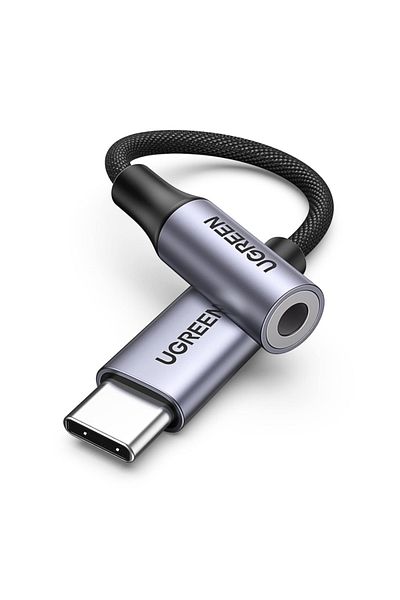 Ugreen كابل محول صوت USB-C إلى 3.5 مم مصنوع من الألومنيوم مع مضفر - 10 سم - رمادي