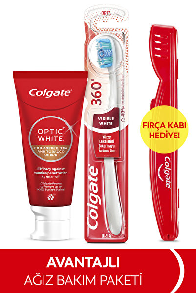 Colgate Optic White Kahve,Çay ve Tütün için Beyazlatıcı Diş Macunu 50 ml+Orta Diş Fırçası