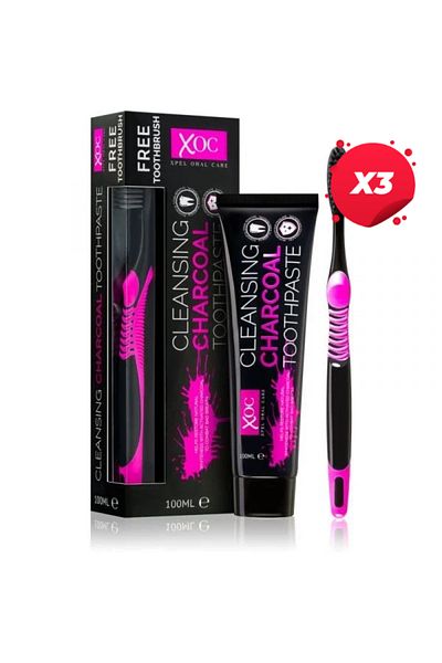 Xoc X3-XOC PASTA DE DINTI 100ML+PERIUTA DE DINTI CLEANSING CHARCOAL