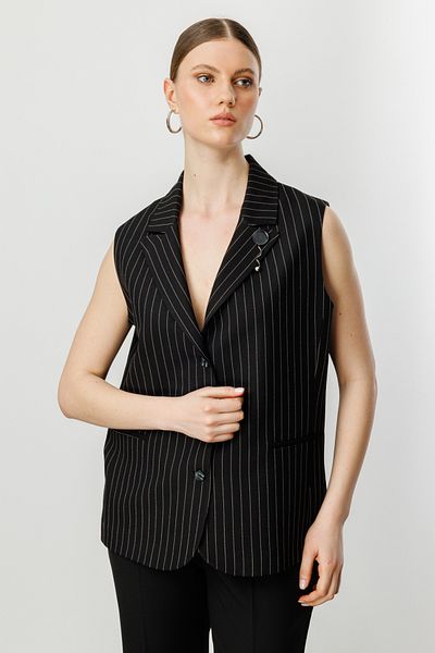Mi Pret a Porter Mi Collar Striped Vest with Brooch