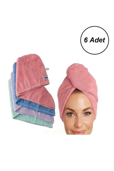 Mandaş 6 Pieces Gold Ear Cotton Woven Towel Hair Cap