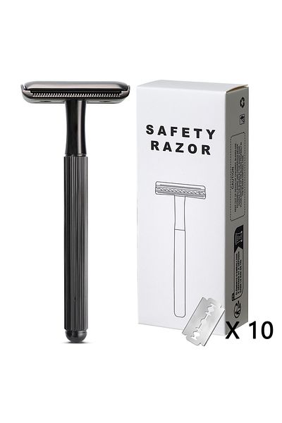 SamRoca Rose Gold Safety Razor for Women 10 Stainless Steel Razor Blades, Long Handle & Weighted Razor, Sing