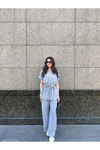 EGZOTİK ASORTİK Washed Fabric Belted Suit