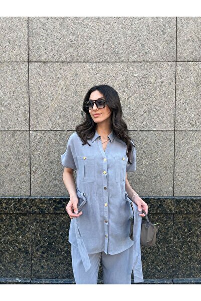 EGZOTİK ASORTİK Washed Fabric Belted Suit