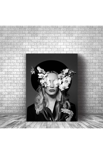 PR Tablou canvas alb-negru doamna si florile 50x70cm