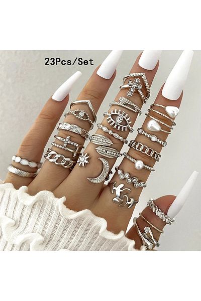 Choice 129 28Pcs Fashion Geometric Knuckle Rings Set For Women Crystal Heart Gold Silver Color Rings Girls