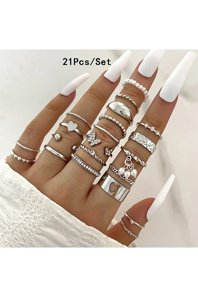 Choice 131 28Pcs Fashion Geometric Knuckle Rings Set For Women Crystal Heart Gold Silver Color Rings Girls