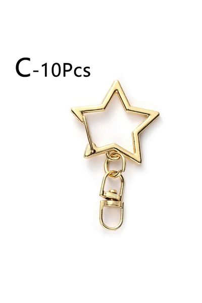 Choice 10 قطع جديدة نجمة خماسية جوفاء سلسلة مفاتيح حلقات المفاتيح DIY اكسسوارات مشبك جراد البحر حلقة مفاتيح Je.