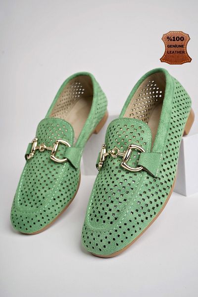 MUGGO Phuket Εγγυημένη μεταλλική πόρπη Laser Breathable Leather Γυναικεία Loafer Casual παπούτσια