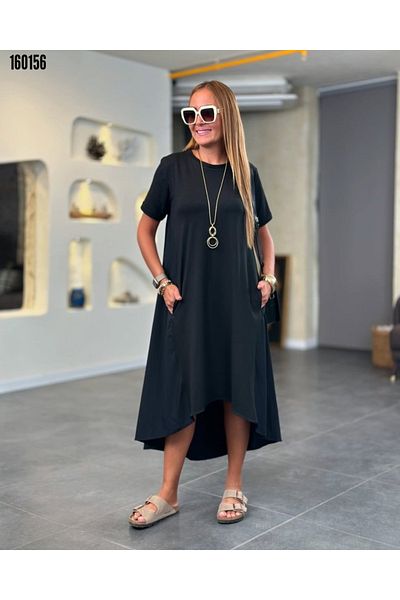 Modayakamoz Rochie de damă cu mânecă scurtă decolteu asimetric tăiat față din viscoză spate tricot
