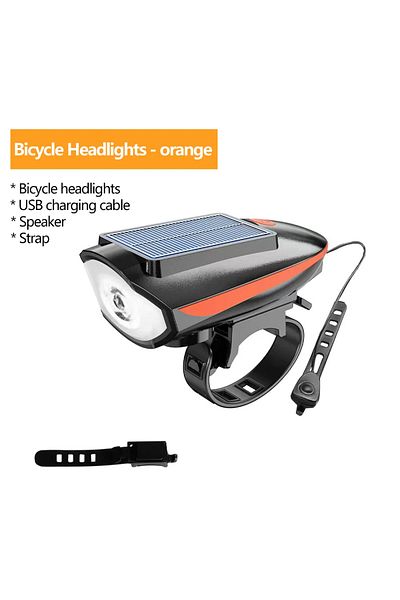 Choice Orange Solar Bicycle Light With Horn Led Bike Front Lamp Headlight For Bicycle Mtb Mountain Road Bik
