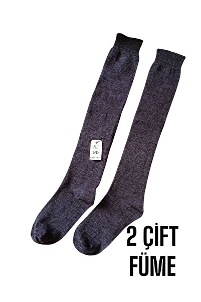 ENEFENDİ Mother Socks 2 Pairs Knee-High Thick Warm Lycra Flexible Wool Comfortable Long Socks 36-40 Smoked Gift