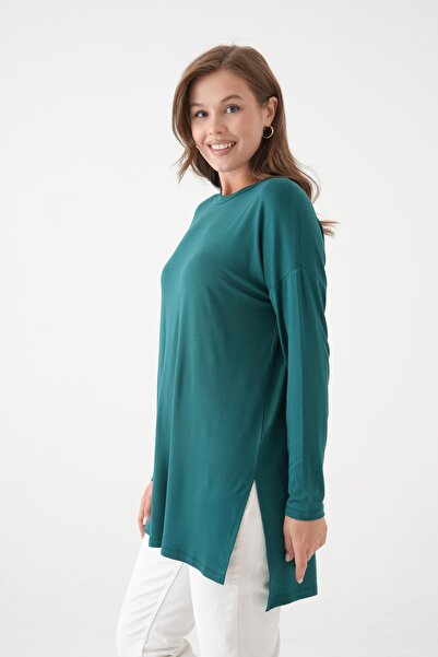 mermaya Πράσινο χτενισμένο βαμβακερό τουνίκ υψηλής ποιότητας.